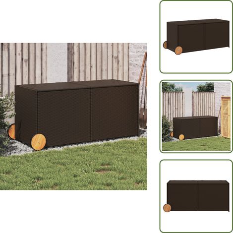 The Living Store Boîte de rangement de jardin et roues marron 283L poly rotin - Boîte De Rangement Jardin - Coffre De Jardin - Rangement Extérieur - Résine Tressée - Poly Rotin