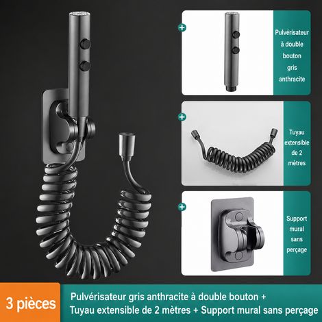 Douchette WC bidet pressurisée double sortie avec flexible extensible 2 m et support mural 2 réf 7553 420 g – Livraison gratuite