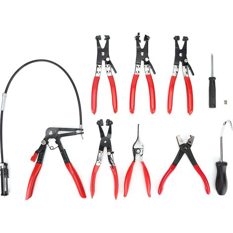 Jeu de 9 pinces flexibles pour clips et colliers de durites auto, outil d'installation de tuyaux d'huile et d'eau, kit de sertissage universel (1/3)