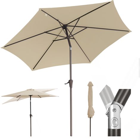 Sekey Sonnenschirm UV-Schutz 50 Gartenschirm 2,7m Kurbelschirm neigbar Polyester/Alu, Taupe (1/5)