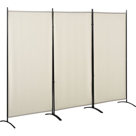 Paravento Separé da Interno a 3 Pannelli Pieghevole 253x50x182 cm in Metallo e Poliestere Beige (1/5)