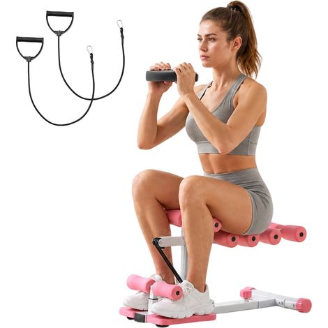 VEVOR Máquina de Sentadillas Profundas Ajustable Rosa y Blanco, Con 3 Bandas de Resistencia, Entrenador de Core y Glúteos Plegable, Para Gimnasio en Casa, Carga de 136 kg, 800 x 400 x 760 mm (1/5)