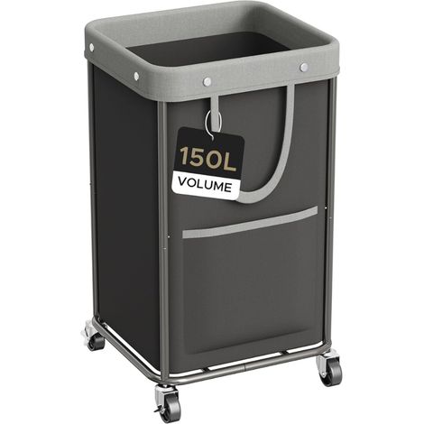 Panier a Linge sur Roulettes 150L Paniere a Linge Amovible avec 2 Sacs Latéraux Bac a Linge Sale Stabilisé en Tube D'acier Oxford Corbeille a linge pour Chambre Bain Noir (1/5)