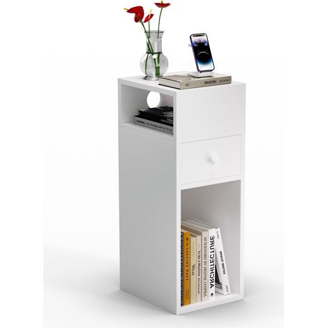VOUNOT® Mesita de Noche con 2 Compartimentos Abiertos y 1 Cajón 25x30x66cm, Blanco (1/5)