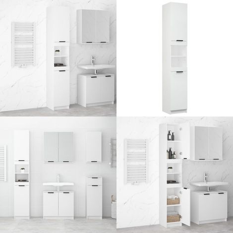 Armoire de salle de bain blanc 32x34x188,5 cm bois d'ingénierie - Meuble De Salle De Bain - Armoire De Salle De Bain - Rangement Salle De Bain - Commode Salle De Bain - Meubles Blancs - Home & Living (1/5)