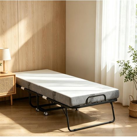Lit pliant 1 place 200x80 cm en acier noir avec matelas - CHICFURN (1/5)