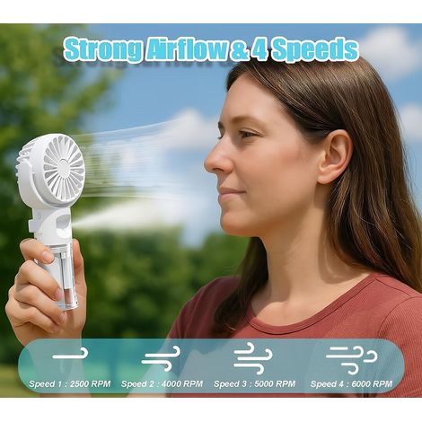 Mini Ventilateur Brumisateur-Rechargeable-Faible bruit-Rafraîchissement-En extérieur-Journée chaude-Mode compact-Blanc (1/4)