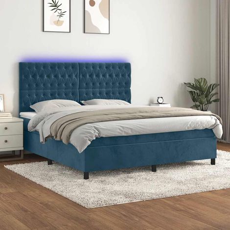 Lit Adulte - Sommier tapissier matelas et LED - Ensemble de lit tapissier - Chambre Intérieur Bleu foncé 160x200 cm Velours XZZ432100 (1/5)