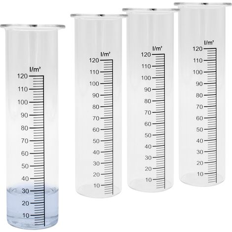 Regenmesser Ersatzglas mit Skala - 4er Set - Niederschlagsmesser für Wetterstationen - Wassermengenmesser Zylinder Messglas Ersatz Glaszylinder Wetterstationzubehör