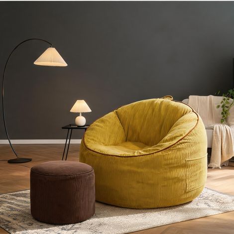Pouf poire en flanelle jaune 103 x 95 x 80 cm avec repose-pieds (1/5)