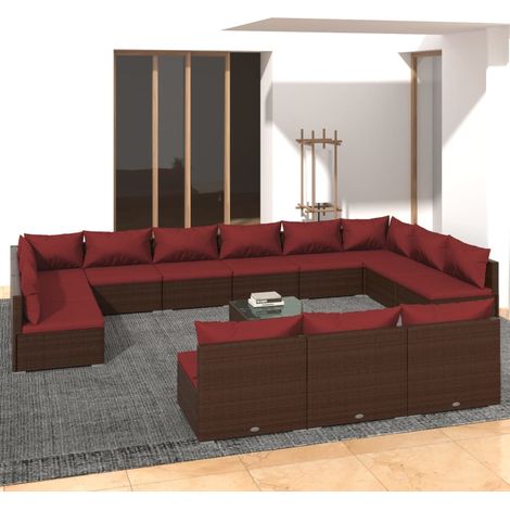14-tlg. Garten-Lounge-Set mit Kissen Braun Poly Rattan (1/5)