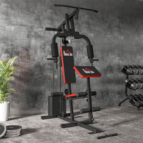Máquina de Musculación con Pesas Ajustables de 65 kg Prensa de Pecho y Piernas Polea 135x103x210 cm Negro (1/5)