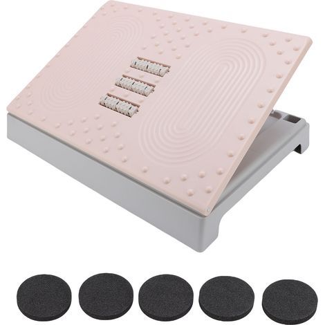 Fußstütze für unter den Schreibtisch, höhenverstellbar, ergonomisch, rutschfest, abnehmbar, für Flugzeug, Büro, Zuhause, rosa (1/5)