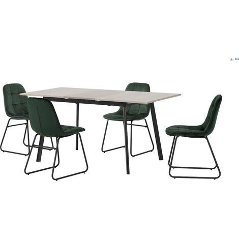 Avery Extending Dining Set with Lukas Chairs - Concrete/Grey Oak Effect/Black/Emerald Green Velvet (1/5)