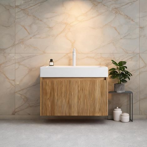 Meuble sous vasque suspendu 70 cm en bois avec vasque résin (1/5)