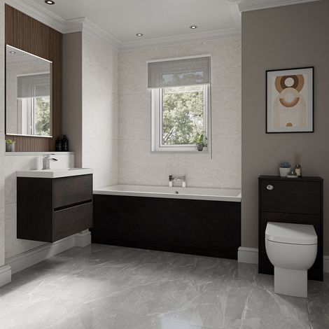 Barton 1700mm x 700mm Slim Edge Straight Double Ended Bathroom Suite including Metallic Slate Furniture Set with Slim Edge Basin (1/5)
