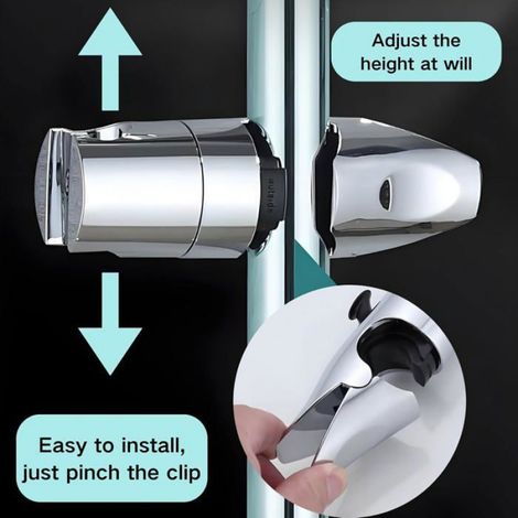 Support Pommeau De Douche - Sans Perçage - Compatible Barres 18 À 25 Mm - Réglable 360° - Argenté - 1 Pièce (1/5)