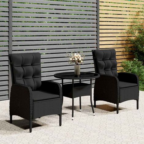 Ensemble Table + 2 chaises de bistro - Table à manger avec Chaises Résine tressée Noir BV109841 - BonneVie (1/5)