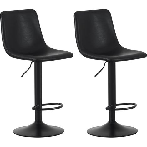 Set of 2 Bar Stools, Height Adjustable Swivel Barstools, Counter Stools with Backrest, Faux Leather Seat, Footrest and Metal Base for Home, Kitchen and Restaurant Stefan BLACK (1/5)