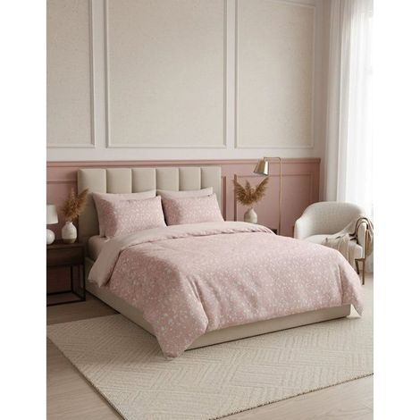 Set di biancheria da letto King Size - 1 copripiumino 240 x 220 cm + 2 federe 60 x 60 cm - 100% cotone rinforzato - Salmone / Bianco (1/4)