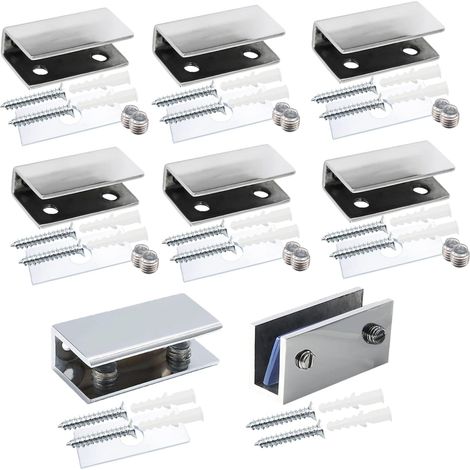 Lot de 8 Pinces à Verre Pince Verre Inox 304 Poli Pince à Verre Support étagère en Verre Réglable Clips de Fixation pour Vitre de Verre 8-12 mm pour Fenêtre de Main Courante Descalier de Balustrade (1/5)