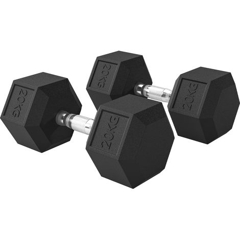 HOMCOM Set 2 Pesi Fitness Esagonali 2x20 kg con Impugnatura Antiscivolo Nero
