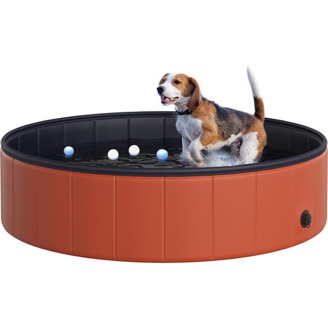PawHut Dog Paddling Pool, Foldable Dog Pool, Leakproof & Hard Plastic, Portable Pet Bathtub with Non-Slip Base & Drainage Hole, for Indoors, Outdoors, Garden, Patio, 120 x 30 cm, Red