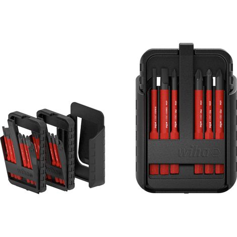 Wiha Juego de bits slimBit electric ranurados, Phillips, Pozidriv, PlusMinus/Pozidriv, TORX®, de 12 unid., con clip para cinturón (43162) (1/3)
