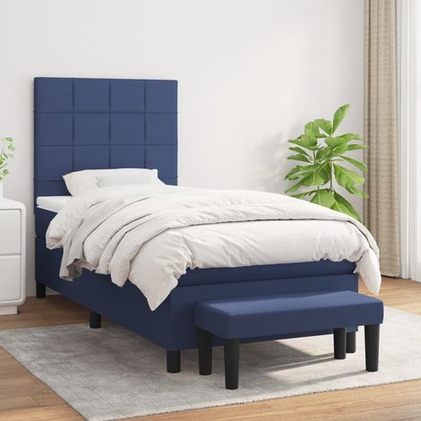 Banc multifonctionnel - vidaXL Sommier à lattes de lit avec matelas Bleu 100x200 cm Tissu - Sommeil réparateur (1/5)