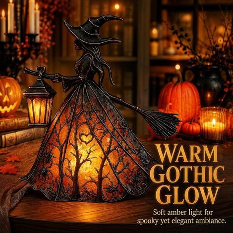 Lampe sorcière gothique Halloween lot 2 pièces, vitrail à LED, veilleuse décorative pour table étagère entrée maison (1/5)