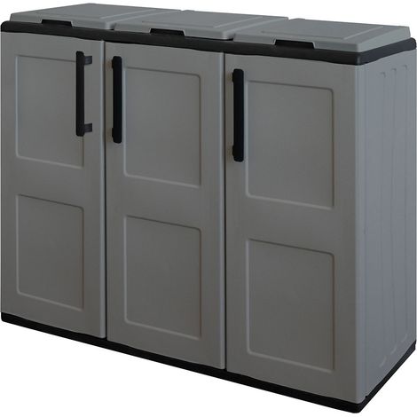 Armoire de tri sélectif 3 sacs gris – Meuble de recyclage intérieur extérieur – Polypropylène recyclable – Dimensions 102 x 37 x 84 cm – Intec (1/5)