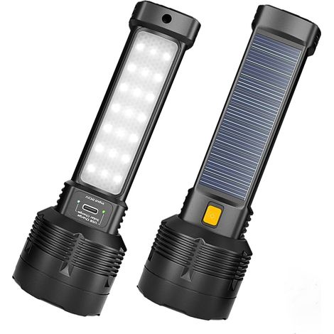 Torcia a energia solare/ricaricabile, confezione da 2, torce a LED ad alta luminosità da 2000 lumen, torcia a LED super luminosa - impermeabile, luminosità regolabile (1/5)