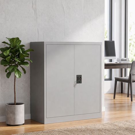 Armoire de Bureau Métallique, 80 x 40 x 92,5 cm, Meuble de Rangement en Acier avec Serrure, Étagère Réglable, Gris (1/5)