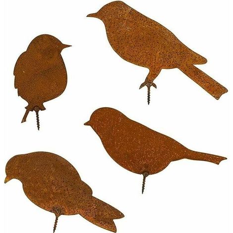 Rusty Metal Bird Silhouettes, Patinated Birds with Screws, Rusty Bird Decoration, for Garden Fence, Tree Branch Decoration (Rusty Decoration), MUMU (1/4)