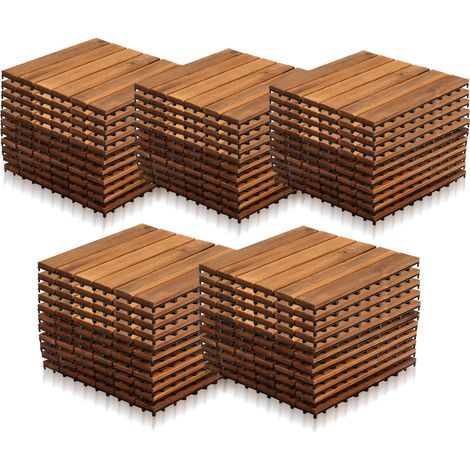 TolleTour Dalles terrasse Acacia 30x30cm 1m² 11 pièces clips solide facile à poser terrasse extérieure