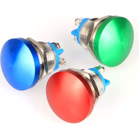 16mm 3V-6V-12V-24V-36V-110V-220V-380V/3 Amp Momentané Bouton-Poussoir à Tête de Champignon en Métal pour Equipement Industriel, Panneaux de Montage dans Les Boîtes de Distribution(3pcs) (1/4)