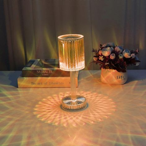 Lampe de table en cristal - Lampe de table LED diamant avec 16 couleurs - Lampe d'ambiance rechargeable - Commandes tactiles et télécommande (1/5)