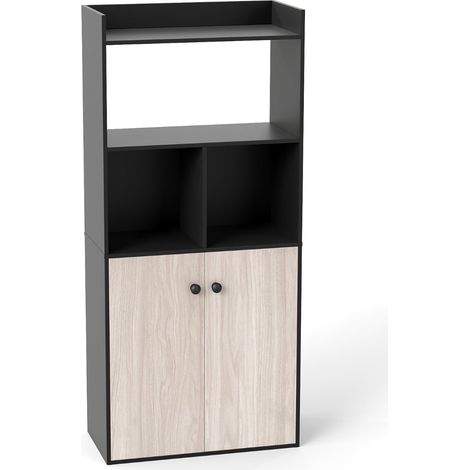 Libreria nera a 3 ripiani con mobiletto a doppia anta