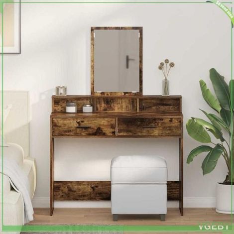 Table de Maquillage - ABI - Chêne fumé - 100 x 41 x 140 cm - 1 tiroir - Miroir LED (1/5)