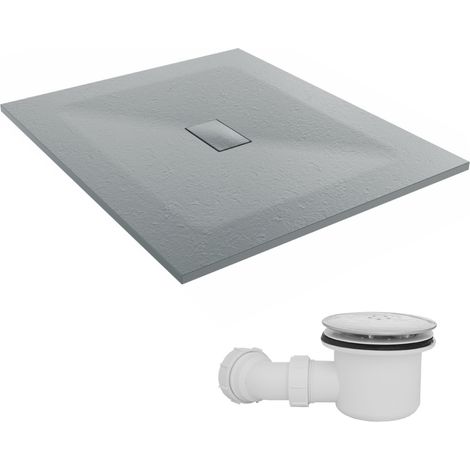 NRG 1200 x 1000mm SMC Anthracite Rectangle Slate Effect Bathroom Shower Tray & Fluidmaster Fast Flow Waste Trap