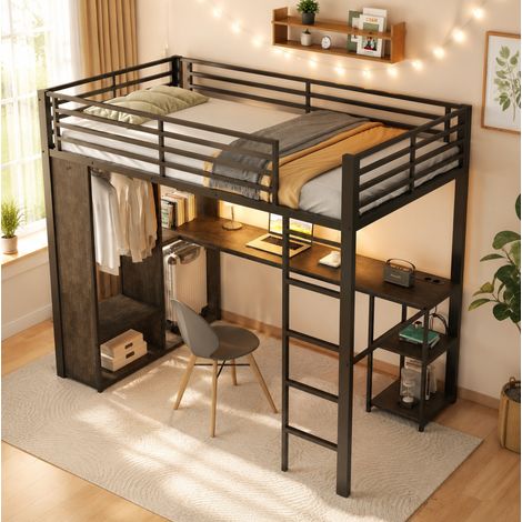 Letto a soppalco per bambini 90x200 cm in metallo e MDF nero con scrivania – MEUBLIV (1/5)