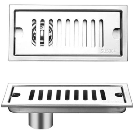 Siphon de Sol rectangulaire, Long Siphon de Douche en Acier Inoxydable Amovible avec Filtre à Cheveux, 20 cm, pour Salle de Bain, Cuisine et Balcon (1/5)