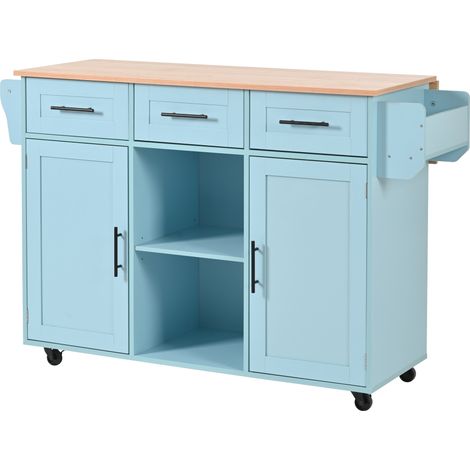 Isola da cucina blu 139 x 46(71) x 91,5 cm con piano ribaltabile e ruote (1/5)