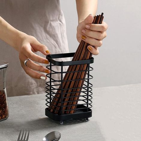 Range-ustensiles de cuisine - Range-couverts - Acier inoxydable - Organiseur de Cuisine - Organiseur de comptoir - Support à couverts - Pot à cuillères - Accessoires de cuisine - Convient pour Louches (1/5)