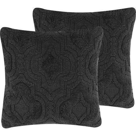 Dekokissen PAIKA Baumwolle 45 x 45 cm Dunkelgrau Ikates Muster