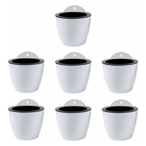 Jardinières Suspendues à Arrosage Automatique Lot de 7  Deco Mural  Pot de Fleur Interieur, Exterieur  Decoration Murale Fenêtre  Blanc Plastique, Grande, 18 cm