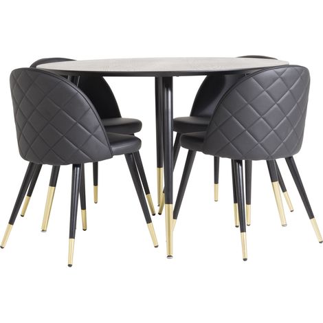 DippØ115BLBR Essgruppe Esstisch schwarz und 4 Velvet Esszimmerstühle PU Kunstleder schwarz.