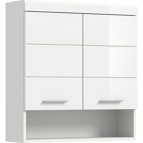 Badezimmer Hängeschrank, 74 cm breit, in weiß mit weiß Hochglanz - SIROCO-158 (1/5)