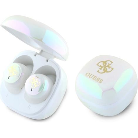 Cuffie Bluetooth Guess GUTWSJ144ESH TWS + docking station bianco/bianco iridescente 4G con logo stampato (1/5)