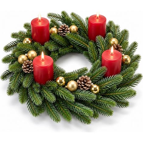 relaxdays Nordmann Fir Advent Wreath, Artificial Christmas Wreath, Injection-Moulded, for Office Use, 30 cm (1/5)